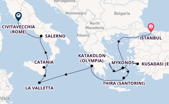 Middellandse Zee vanaf Istanbul, Turkije met de Norwegian Viva