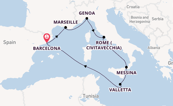 Western Mediterranean from United Kingdom with the MSC World Asia