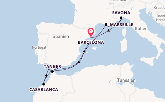 Westliches Mittelmeer ab Barcelona, Spanien auf der Costa Diadema