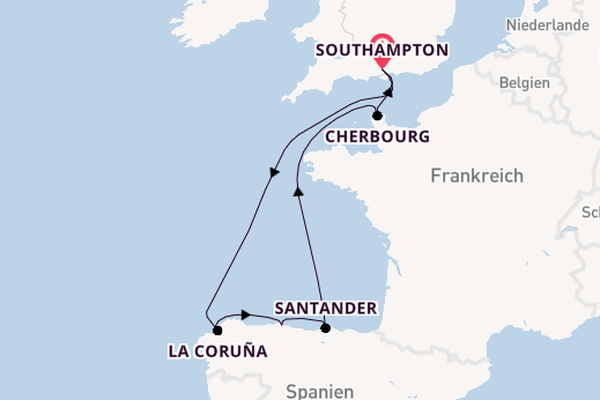 England ab Southampton, Großbritannien auf der Queen Elizabeth