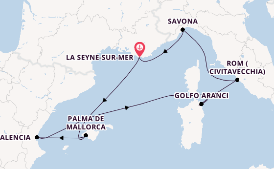 Westliches Mittelmeer ab La Seyne-sur-Mer, France auf der Costa Pacifica