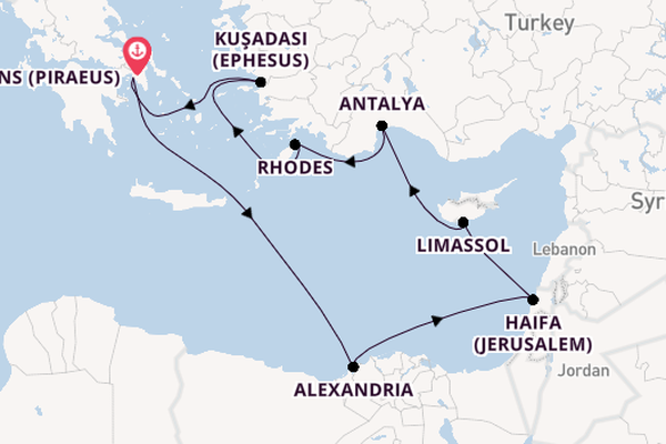 Eastern Mediterranean from Athens (Piraeus), Greece with the Oosterdam