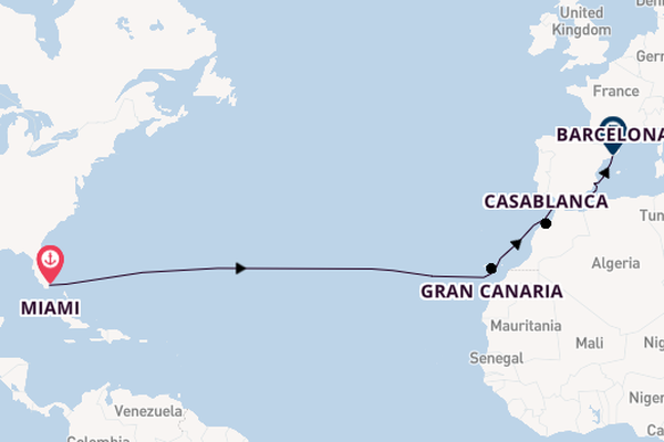 Transatlantic from Miami, Florida, USA with the Scarlet Lady