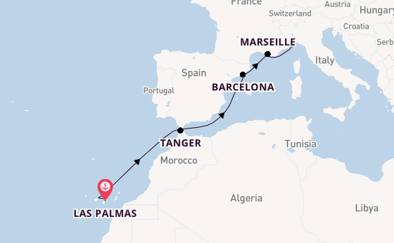 Westelijke Middellandse Zee vanaf Las Palmas, Gran Canaria, Spanje met de Costa Smeralda