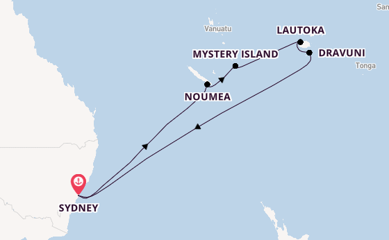 Zuidelijke Stille Oceaan vanaf Sydney, Australië met de Carnival Splendor