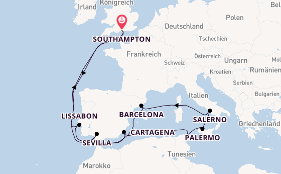 Mittelmeer ab Southampton, Großbritannien auf der Queen Victoria