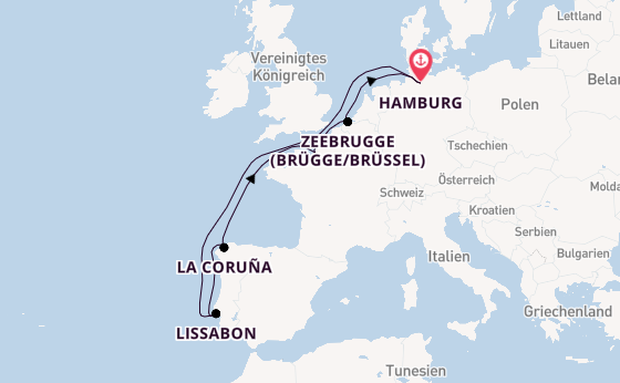 Portugal ab Hamburg auf der Mein Schiff Flow