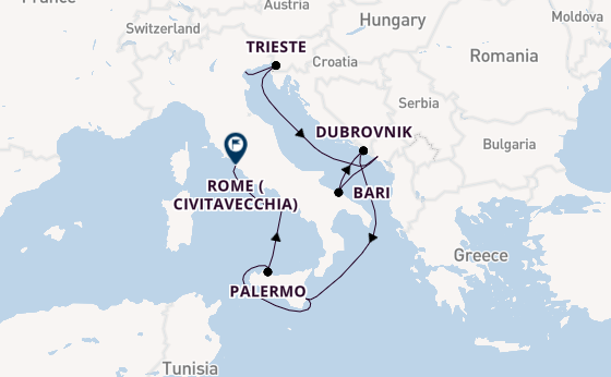 Western Mediterranean from Venice, Italy with the Silver Nova