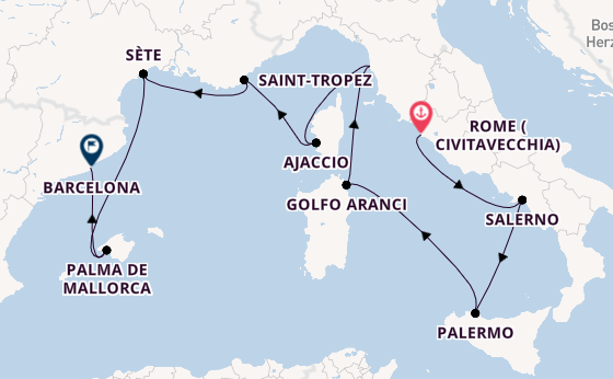 Western Mediterranean from Rome (Civitavecchia), Italy with the Nautica