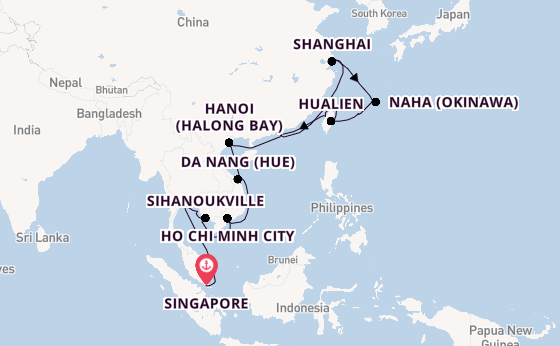 South East Asia from Singapore, Singapore with the Seabourn Encore