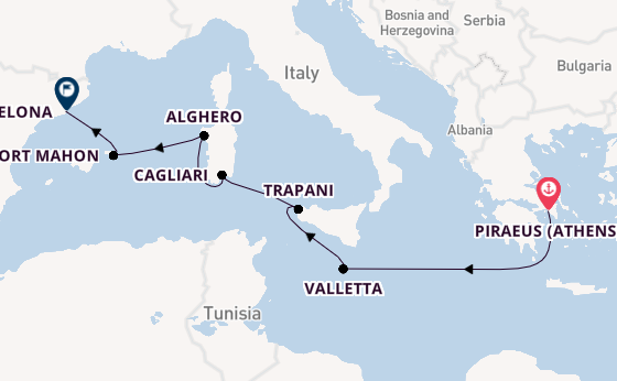 Western Mediterranean from Piraeus (Athens), Greece with the Seabourn Ovation 