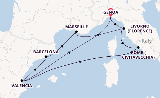 Western Mediterranean from Genoa, Italy with the MSC Sinfonia