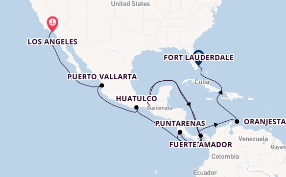 Midden-Amerika vanaf Los Angeles, Verenigde Staten met de Coral Princess