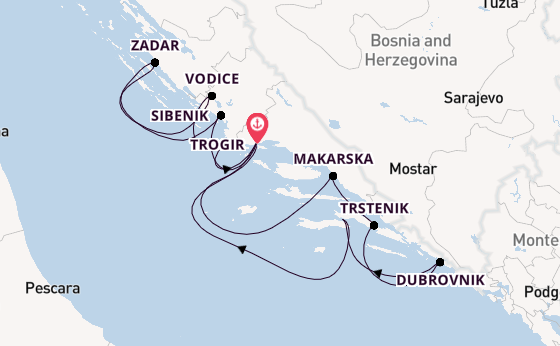 Kroatië vanaf Trogir, Kroatië met de PRINCESS