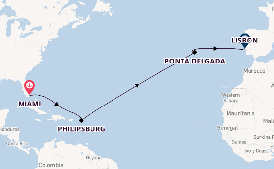 Transatlantic from Miami, Florida, USA with the MSC Meraviglia