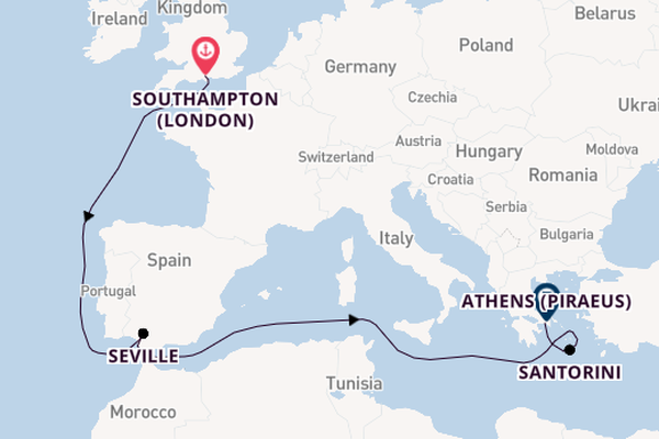 Eastern Mediterranean from Southampton, England with the Queen Anne