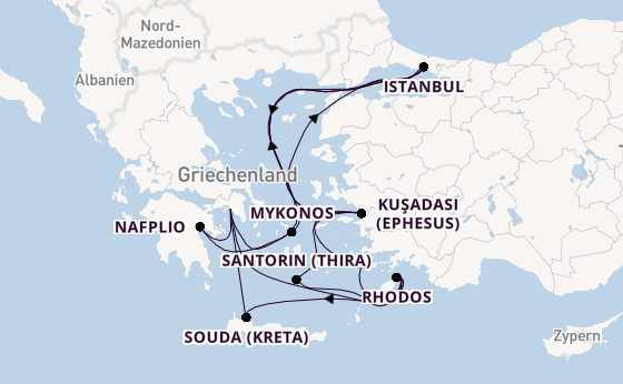 Östliches Mittelmeer ab Piräus (Athen), Griechenland auf der Oosterdam