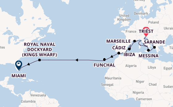 trans-Atlantisch vanaf Triëst, Italië met de Sonata (Oceania)