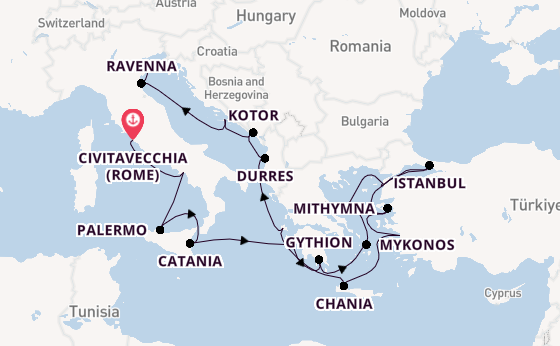 Middellandse Zee vanaf Civitavecchia (Rome), Italië met de Sirena