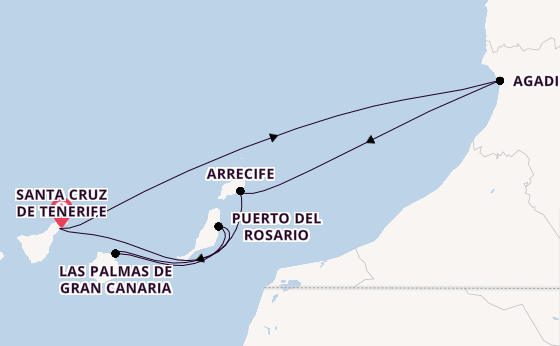 Canary Islands from Santa Cruz de Tenerife, Spain with the Costa Smeralda