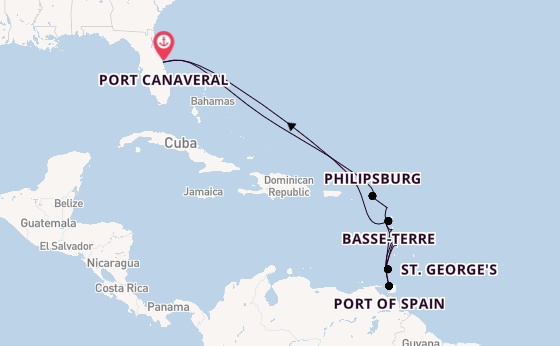 Caribbean from Port Canaveral, Florida, USA with the Carnival Firenze