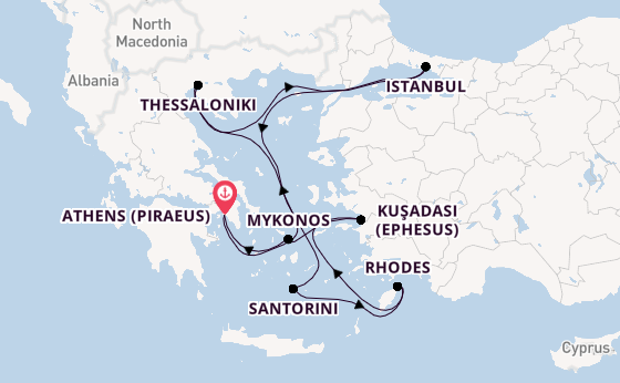 Eastern Mediterranean from Athens (Piraeus), Greece with the Celebrity Infinity
