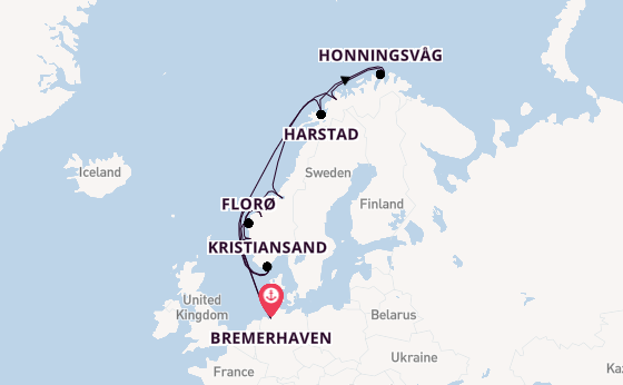Noorwegen vanaf Bremerhaven, Duitsland met de Amadea