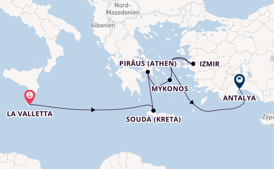 Östliches Mittelmeer ab La Valletta, Malta auf AIDAstella