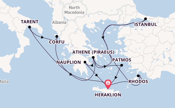 Oostelijke Middellandse Zee vanaf Heraklion, Griekenland met de Mein Schiff 5