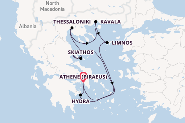 Oostelijke Middellandse Zee vanaf Athene (Piraeus), Griekenland met de Le Champlain