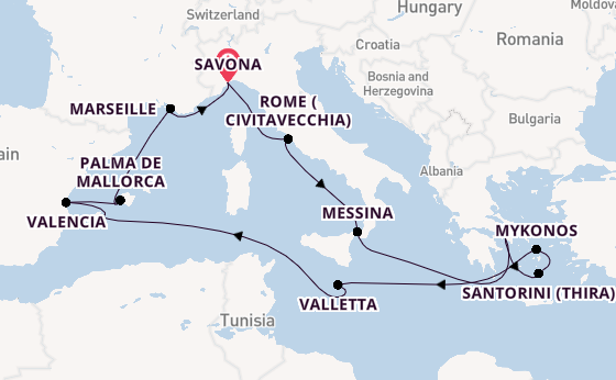Western Mediterranean from Savona, Italy with the Costa Serena