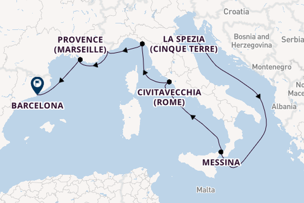 Westelijke Middellandse Zee vanaf Ravenna, Italië met de Voyager of the Seas