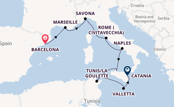 Western Mediterranean from Barcelona, Spain with the Costa Fascinosa