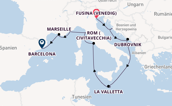Westliches Mittelmeer ab Fusina (Venedig) auf der EXPLORA II