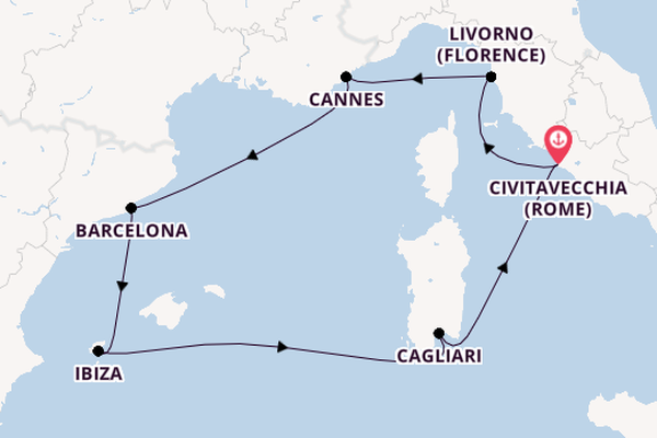 Westelijke Middellandse Zee vanaf Civitavecchia (Rome), Italië met de MSC Fantasia