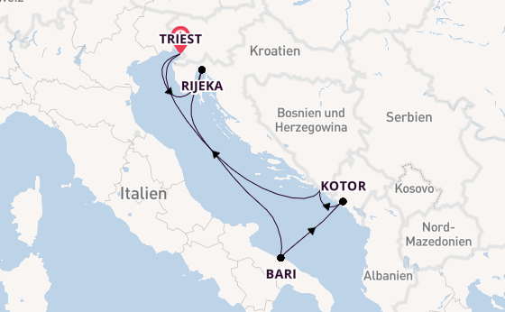 Mittelmeer ab Triest, Italien auf der Mein Schiff 4