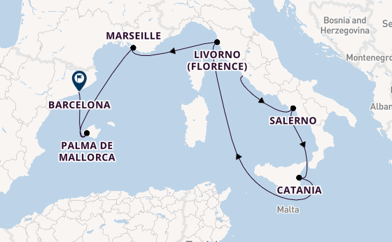 Westelijke Middellandse Zee vanaf Civitavecchia (Rome), Italië met de Norwegian Epic