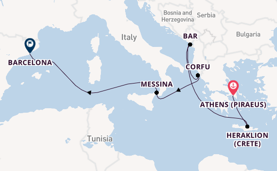 Mediterranean Sea from Athens (Piraeus), Greece with the Sun Princess