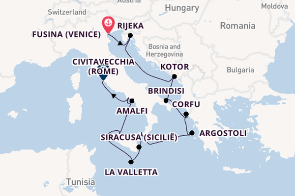 Middellandse Zee vanaf Fusina (Venice) met de Seven Seas Voyager