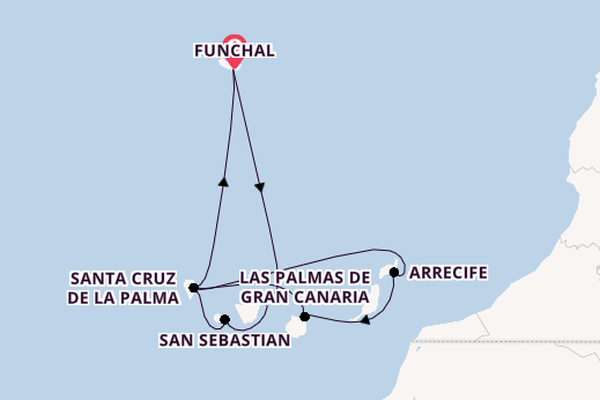 Canary Islands from Funchal, Madeira, Portugal with the Costa Fortuna