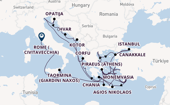 Eastern Mediterranean from Piraeus (Athens), Greece with the Azamara Onward