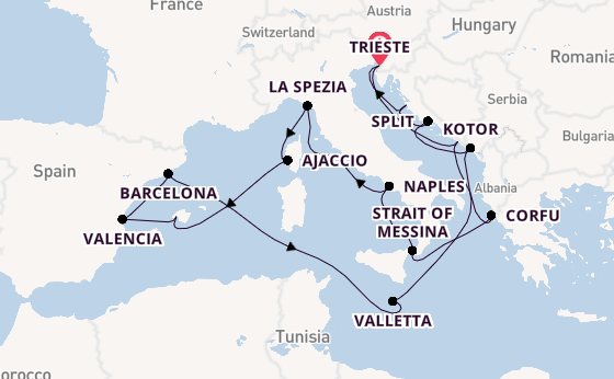 Mediterranean Sea from Trieste, Italy with the Queen Elizabeth