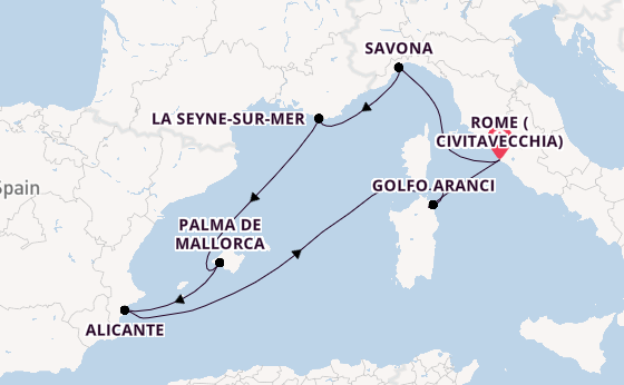 Western Mediterranean from Rome (Civitavecchia), Italy with the Costa Pacifica