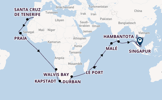 Südostasien ab Las Palmas, Gran Canaria auf der Mein Schiff 6