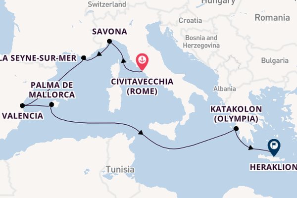 Middellandse Zee vanaf Civitavecchia (Rome), Italië met de Costa Pacifica