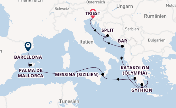 Mittelmeer ab Triest, Italien auf der Allura 