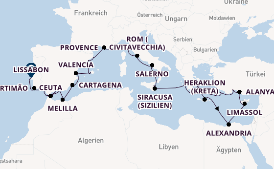 Mittelmeer ab Piräus (Athen), Griechenland auf der Azamara Journey