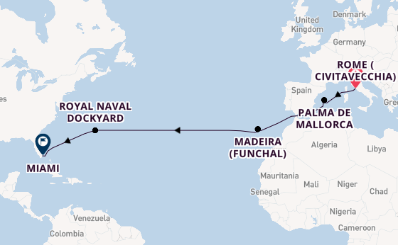 Transatlantic from Rome (Civitavecchia), Italy with the Seven Seas Grandeur
