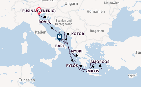 Östliches Mittelmeer ab Fusina (Venedig) auf der EXPLORA II