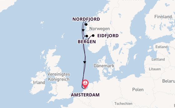 Norwegen ab Amsterdam, Niederlande auf der Zuiderdam